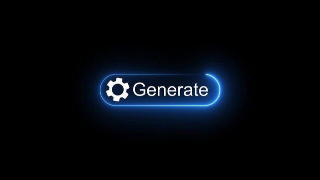 Generate AI button animation. LLM artificial intelligence motion. Machine learning generation process. Click to generate text and image prompt. Chat brain assistant. on a black background. 4k