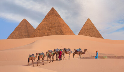 Giza Pyramid Complex at amazing sunset sky - Cairo, Egypt