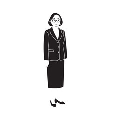 Old woman in formal clothes black and white vector illustration simple minimalist portrait design