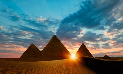 Giza Pyramid Complex at sunset - Cairo, Egypt