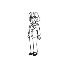 Old woman in formal clothes black and white vector illustration simple minimalist portrait design