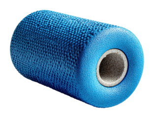 Fitness at home blue foam roller techniques explained isolated on transparent background