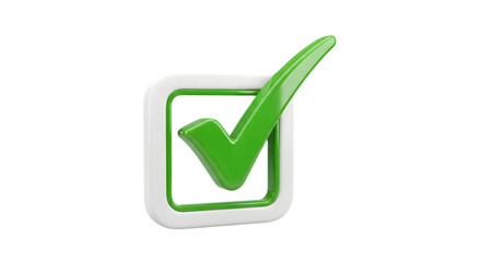 Green Check Mark Icon in a White Square Symbolizing Approval, Agreement, and Success