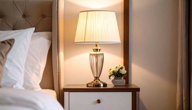 Elegant bedside table lamp illuminating a cozy bedroom