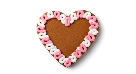 Heart-shaped gingerbread cookie decorated with icing swirls.