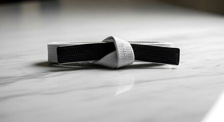Black Belt on Marble Surface Symbolizing Martial Arts Mastery
