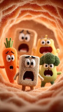 Naklejki Funny 3D characters of food with scared expressions