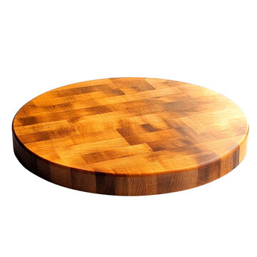 Circular wooden surface featuring an intricate parquet pattern is presented on transparent background