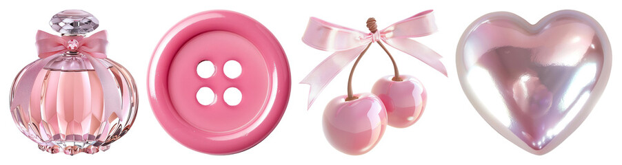 PNG Pink aesthetic objects collection, element set on transparent background