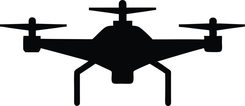 Drone Black Silhouette, Flat Vector Icon, Modern Drone Icon, Flat Silhouette Vector Graphic