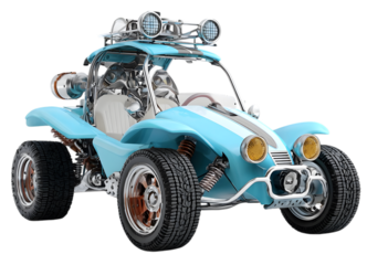 Blue dune buggy with chrome accents isolated on transparent background