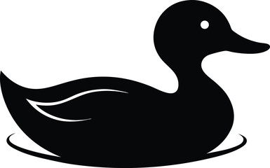 Duck Swimming on Pond, Black Silhouette Vector, Silhouette of Duck Swimming in Water, Vector Illustration