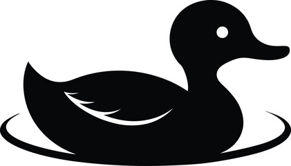 Duck Swimming on Pond, Black Silhouette Vector, Silhouette of Duck Swimming in Water, Vector Illustration