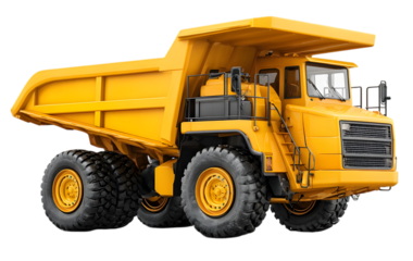 Yellow mining dump truck isolated on transparent background