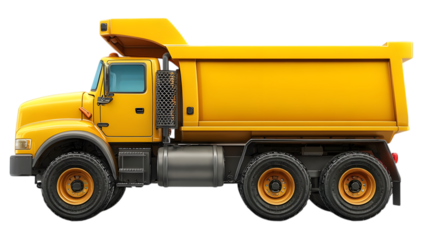 Yellow dump truck isolated on transparent background