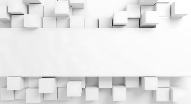 White Cubes 3D Render Abstract Geometric Background with Empty Copy Space