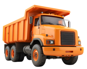 Orange dump truck isolated on transparent background