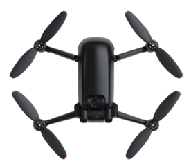 Black drone with prominent propellers isolated on transparent background