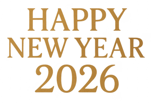 Happy new year 2026 golden text celebrating the new year on transparent background