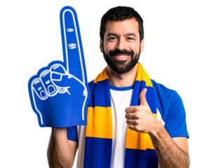 football fan with flag of brazil