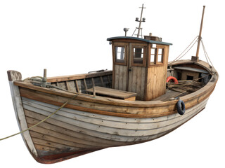 Old wooden fishing boat isolated on black background
