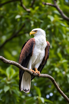 Eagle on Branch &ndash; Majestic Raptor with White Head and Brown Wings in Natural Habitat