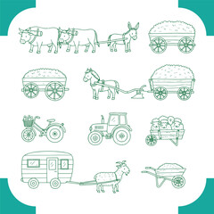 Obraz premium Vintage Farm Vehicles and Animals.