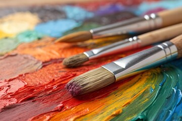 Fototapeta premium Paints, brushes, and various other tools for the creative artist