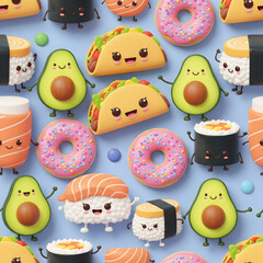 The Happy Food Friends Seamless Pattern
