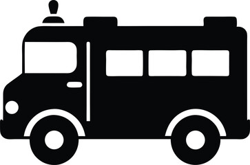 Fire Truck Silhouette Vector Illustration. Red Fire Engine, Rescue Vehicle Clip Art Isolated on White Background.