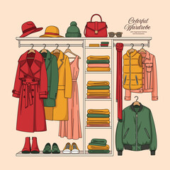 Colorful Wardrobe Closet Illustration