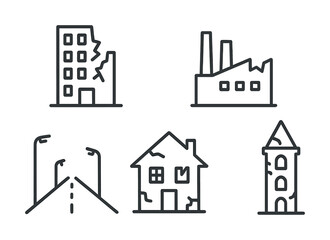 Fototapeta premium Icon set of damaged buildings and infrastructure for disaster illustration