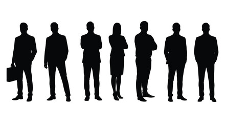 Group of business professionals in silhouette standing in a row formation