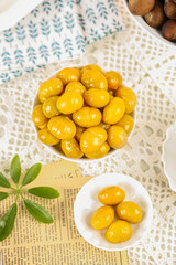 Fresh Golden Chestnuts in White Bowls - Healthy Alpine Nuts Food Photography