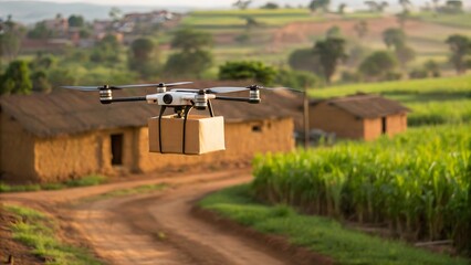 Last-Mile Delivery: A Drone Carrying a Package to a Remote Village


