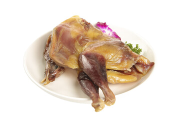 Hubei Air-Dried Whole Chicken Traditional Chinese Specialty Dish on White Plate