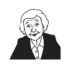 Old woman in formal clothes black and white vector illustration simple minimalist portrait design