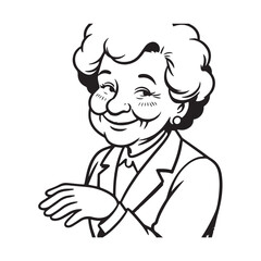 Old woman in formal clothes black and white vector illustration simple minimalist portrait design