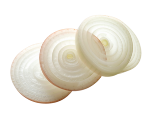 Group of Onion Slices Arranged in Overlapping Pattern, Side Composition, Isolated