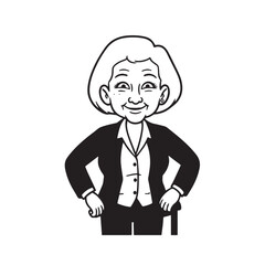 Old woman in formal clothes black and white vector illustration simple minimalist portrait design