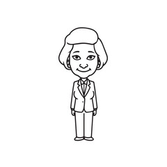 Old woman in formal clothes black and white vector illustration simple minimalist portrait design