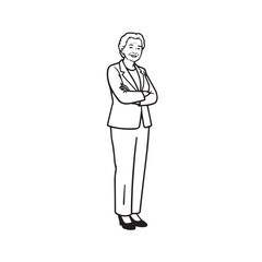 Old woman in formal clothes black and white vector illustration simple minimalist portrait design