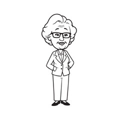 Old woman in formal clothes black and white vector illustration simple minimalist portrait design