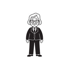 Old woman in formal clothes black and white vector illustration simple minimalist portrait design