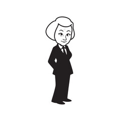 Old woman in formal clothes black and white vector illustration simple minimalist portrait design
