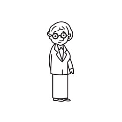 Old woman in formal clothes black and white vector illustration simple minimalist portrait design