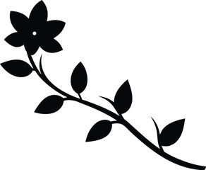 Elegant Floral Branch Silhouette - Black Outline Drawing - Vector Illustration.