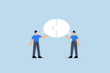 Business communication skills, business people connect speech bubble jigsaw puzzle.