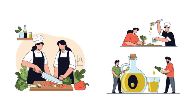 Two chefs are preparing a meal in a kitchen.