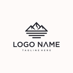 A minimalist logo featuring three mountain peaks reflected in a calm body of water, creating a serene and symbolic image.